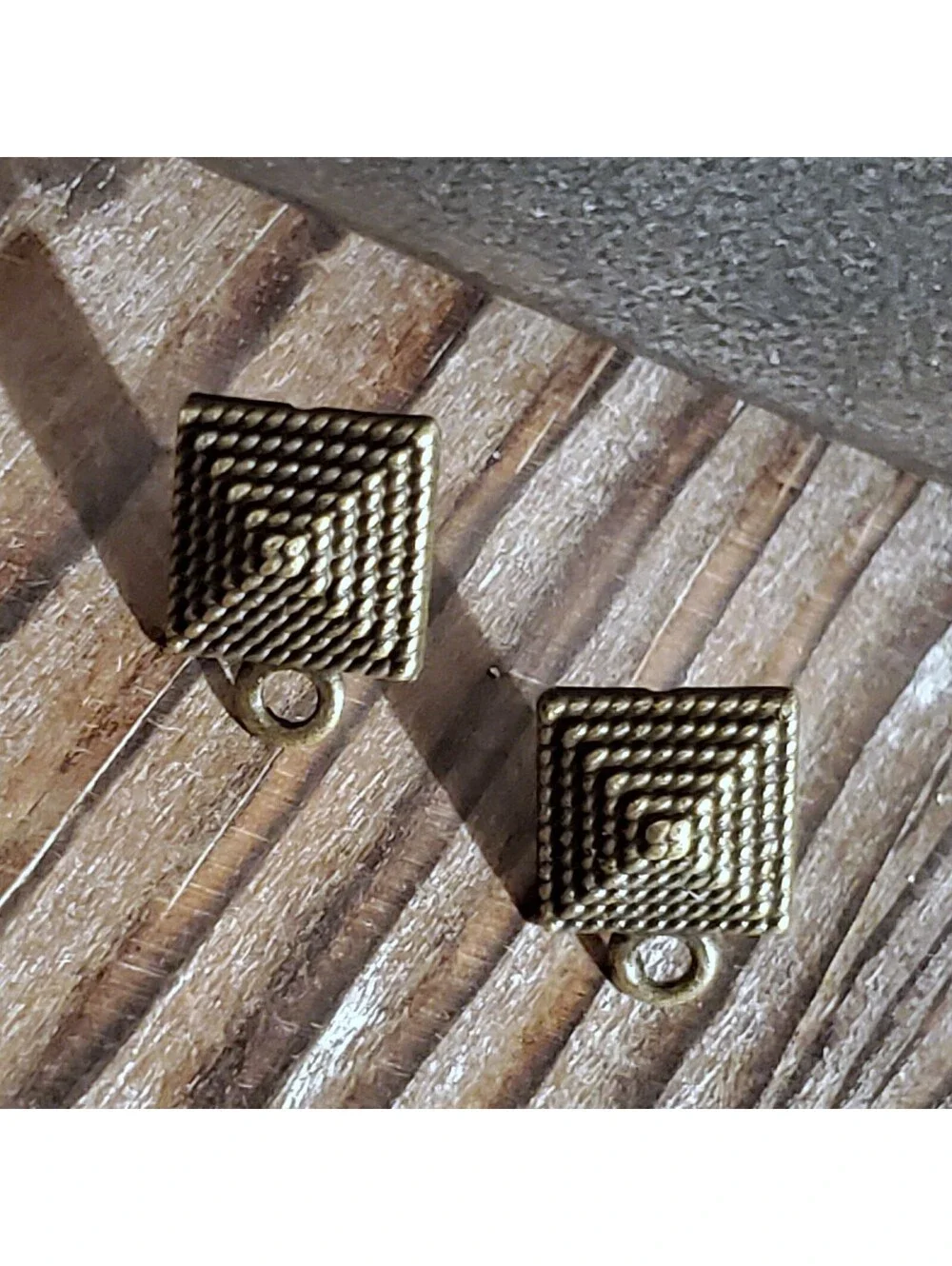 Avant Garde Antique Bronze Egyptian Pyramid Dotted Earring Post Findings 2 pcs